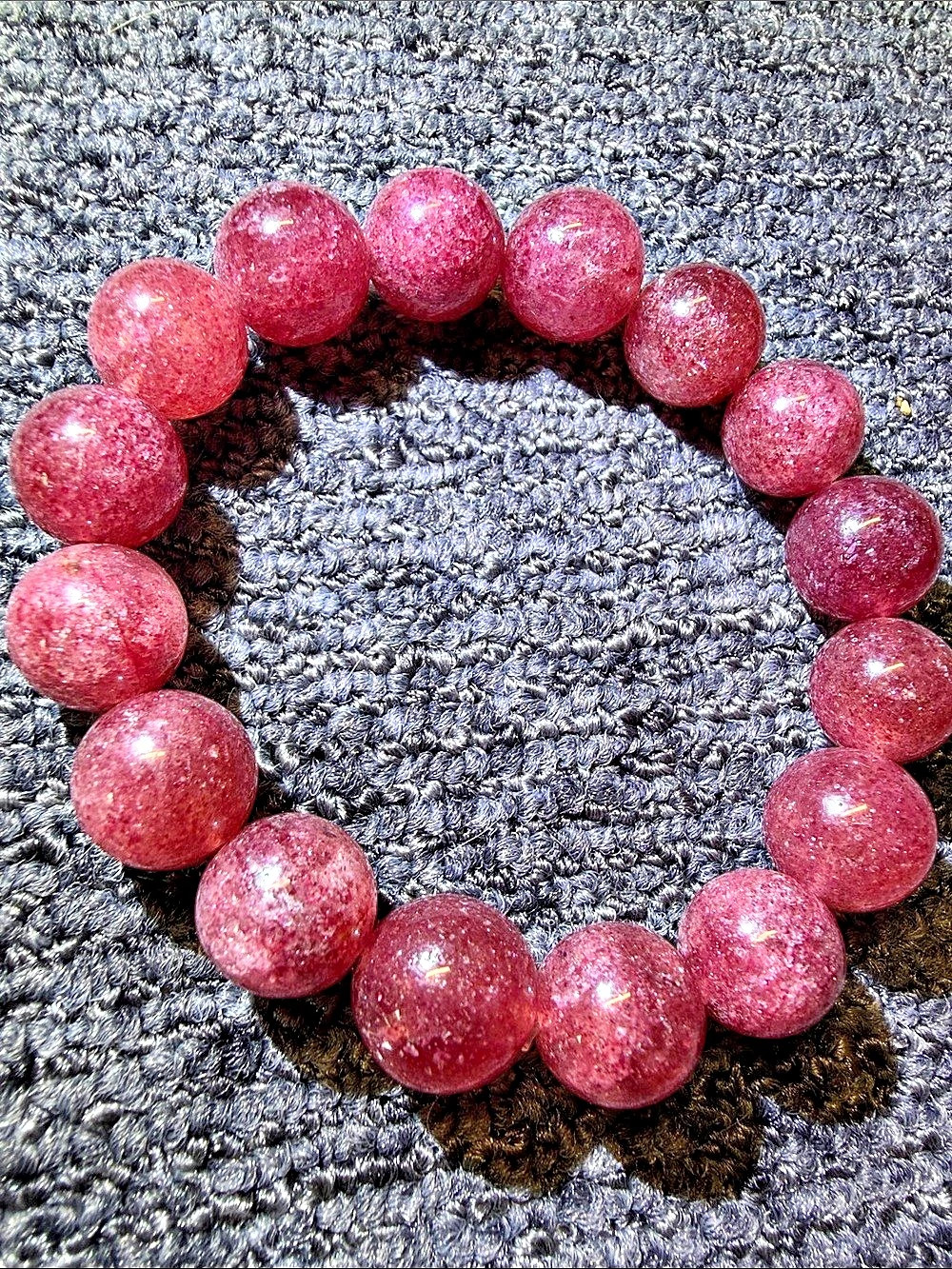 Strawberry quartz Red Beaded Stretch Bracelet natural crystal